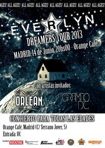 Cartel EVERLYN DREAMERS TOUR 2013 MADRID