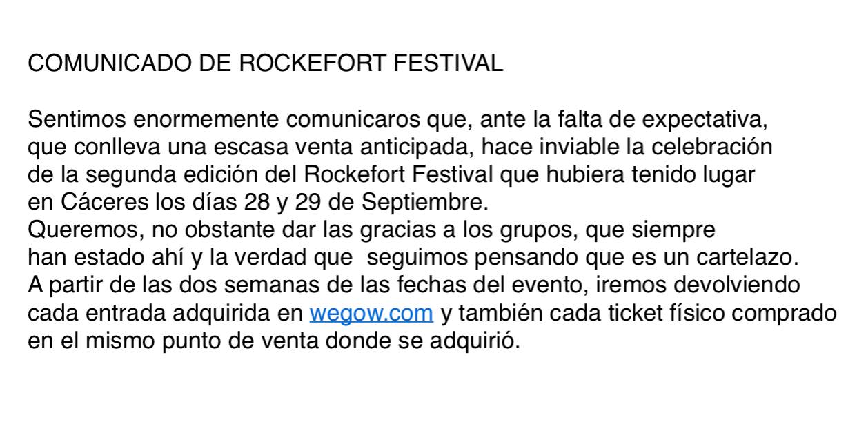 cancelado el rockefort festival de caceres