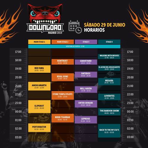 horarios download festival 2019 02 sabado