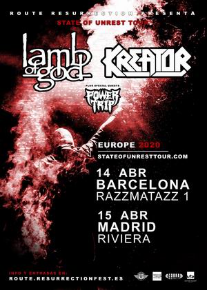 lamb of god kreator gira española barcelona madrid 2020 abril